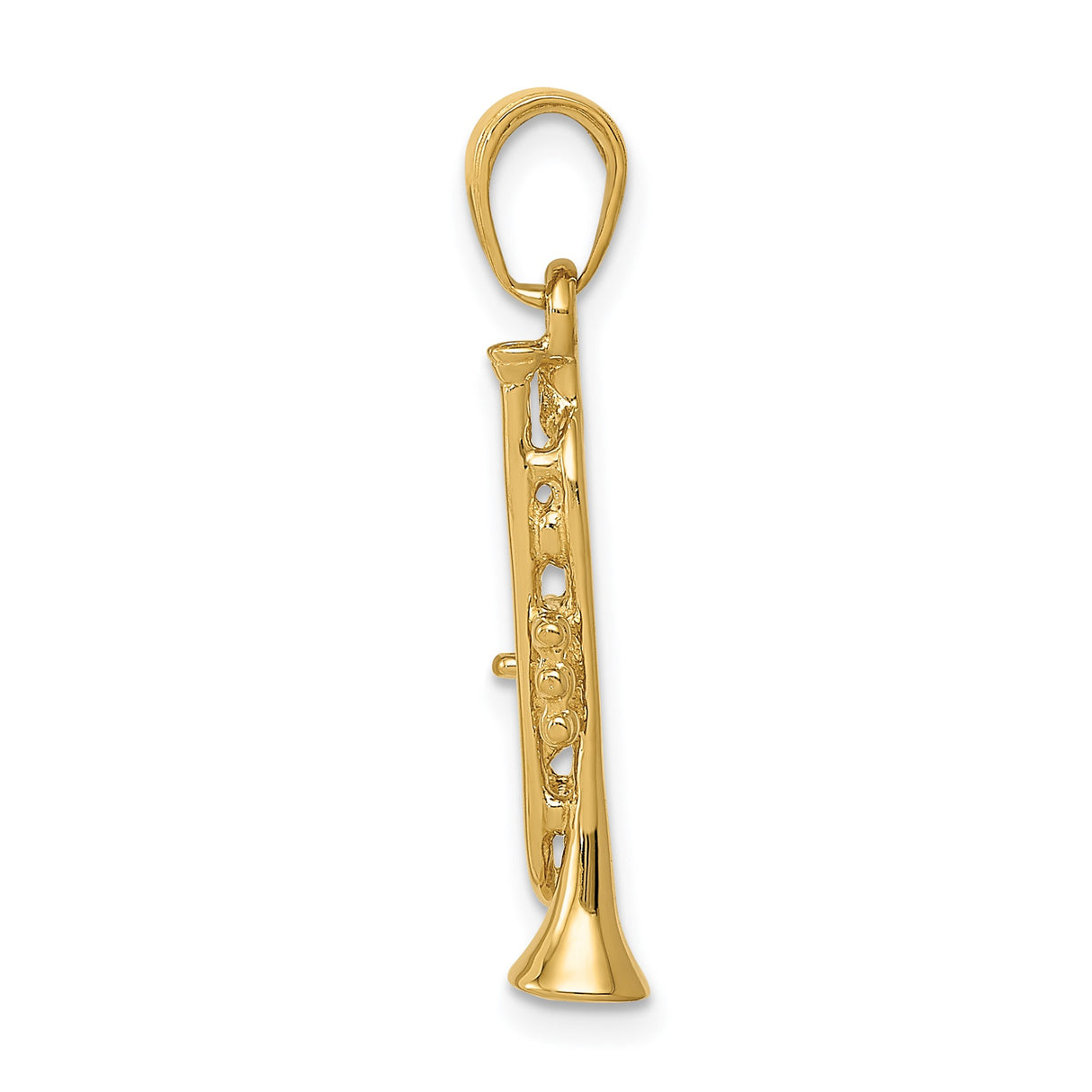 14k Yellow Gold Trumpet Pendant Charm, Mini Brass Instrument Design for Music Lovers