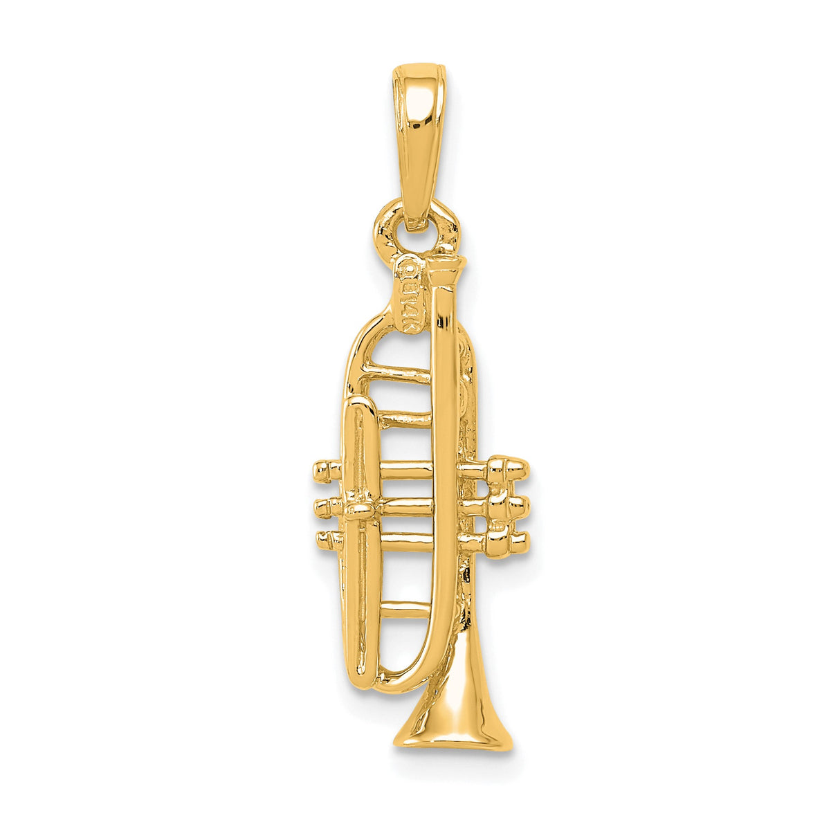 14k Yellow Gold Trumpet Pendant Charm, Mini Brass Instrument Design for Music Lovers