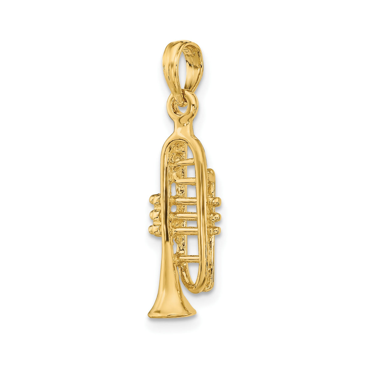 14k Yellow Gold Trumpet Pendant Charm, Mini Brass Instrument Design for Music Lovers