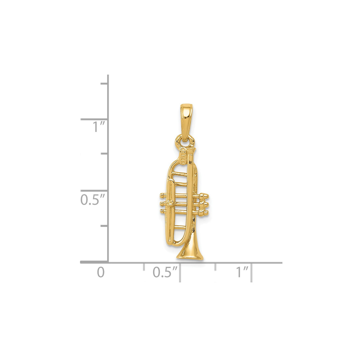 14k Yellow Gold Trumpet Pendant Charm, Mini Brass Instrument Design for Music Lovers