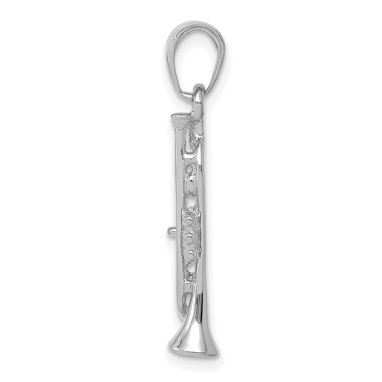 14k White Gold Trumpet Pendant, 3D Musical Instrument Charm for Musicians and Jazz Lovers