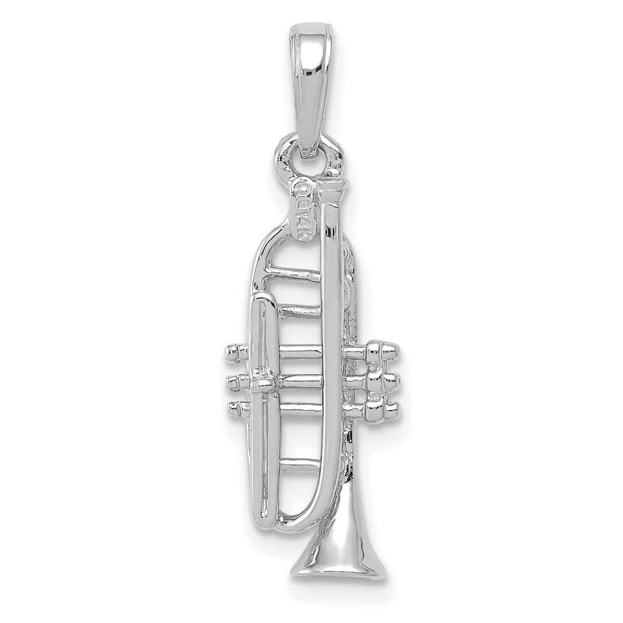 14k White Gold Trumpet Pendant, 3D Musical Instrument Charm for Musicians and Jazz Lovers