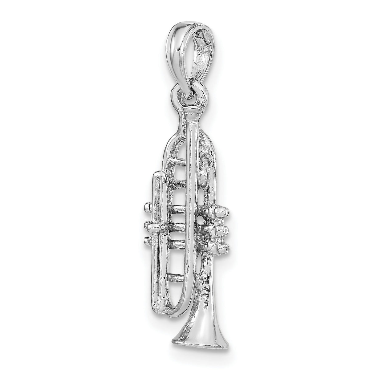 14k White Gold Trumpet Pendant, 3D Musical Instrument Charm for Musicians and Jazz Lovers