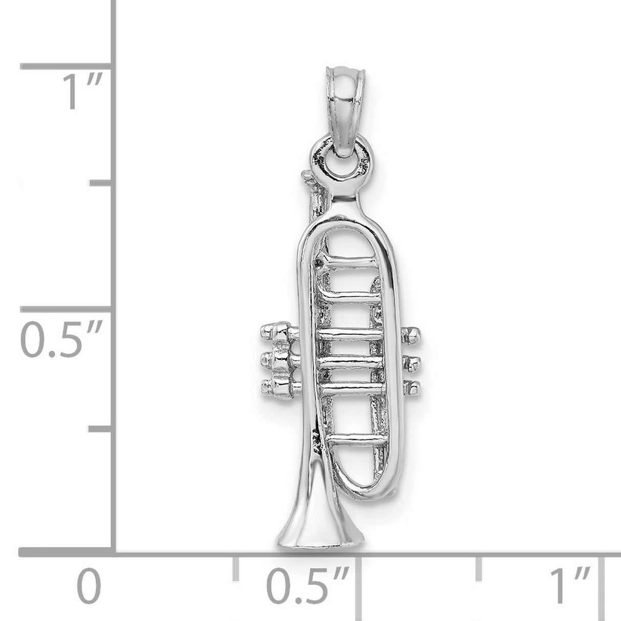 14k White Gold Trumpet Pendant, 3D Musical Instrument Charm for Musicians and Jazz Lovers