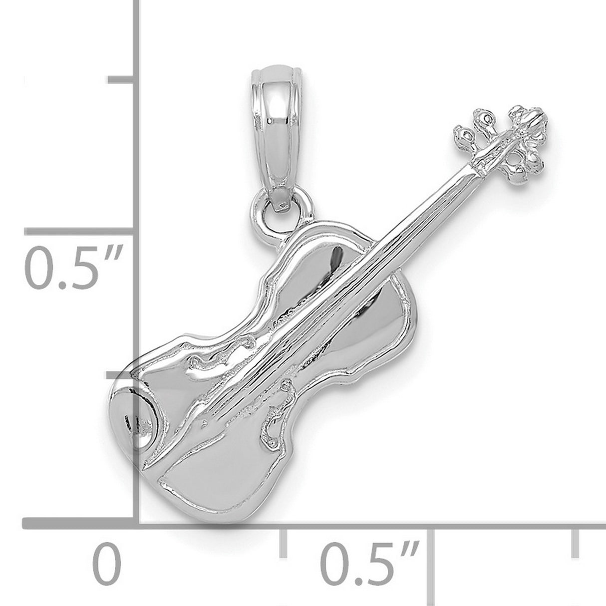 14k White Gold Violin Pendant Charm with Bow Design, Musical Instrument Jewelry