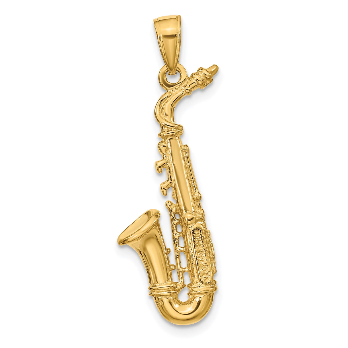 14k Yellow Gold Saxophone Pendant, Detailed Musical Instrument Charm for Jazz Lovers