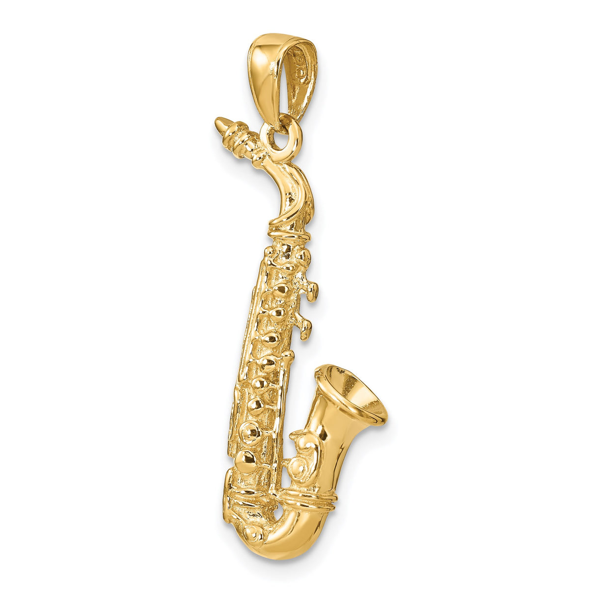 14k Yellow Gold Saxophone Pendant, Detailed Musical Instrument Charm for Jazz Lovers