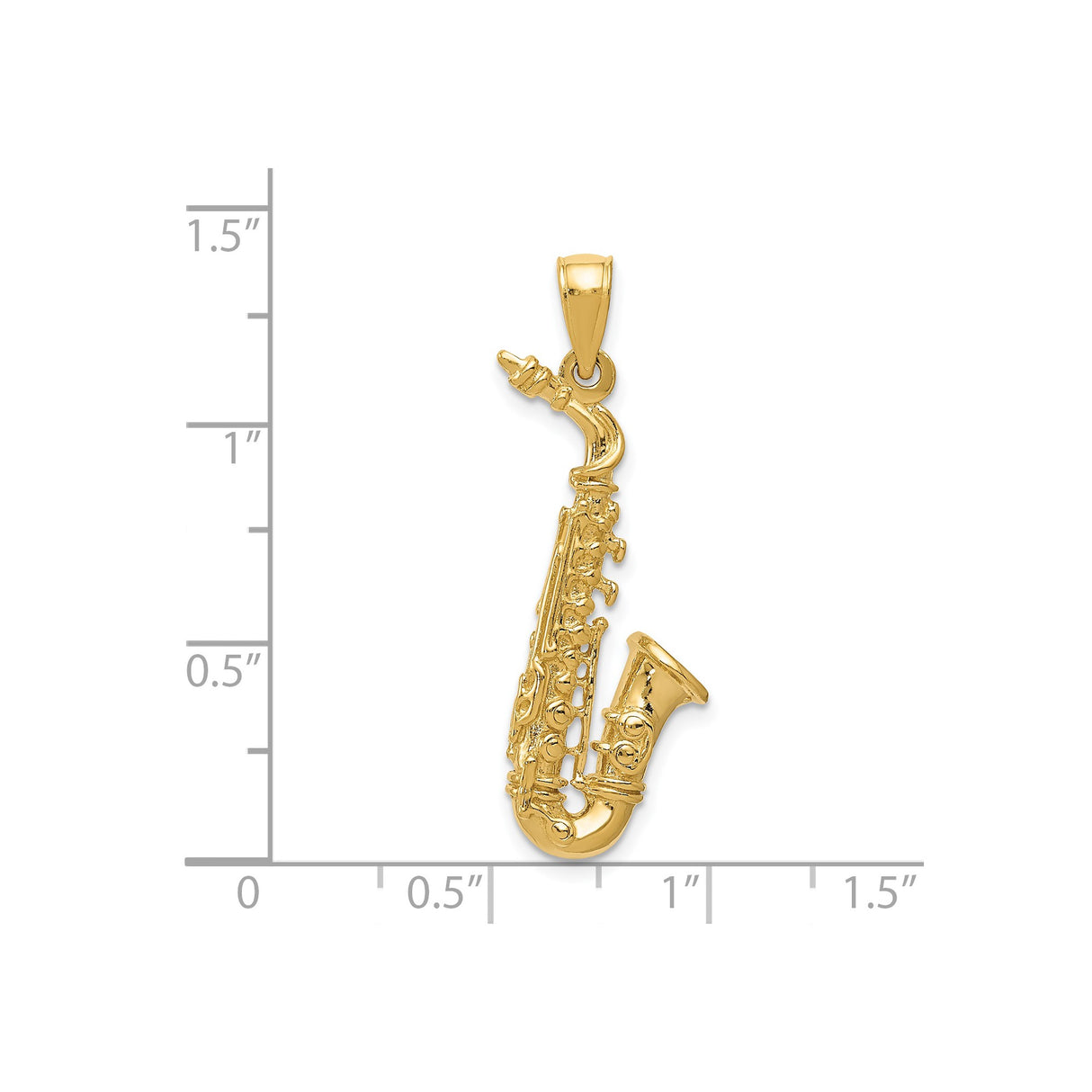 14k Yellow Gold Saxophone Pendant, Detailed Musical Instrument Charm for Jazz Lovers