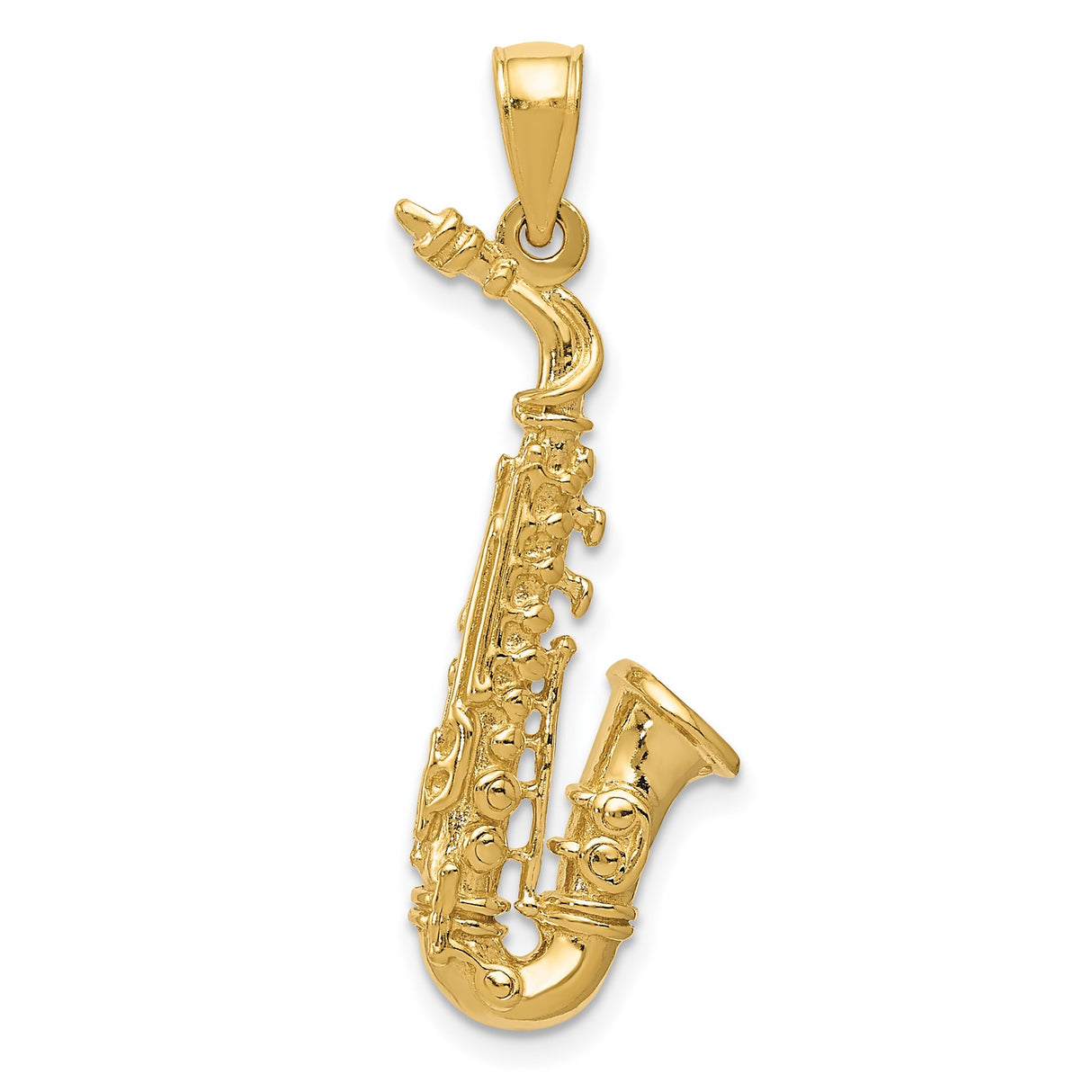 14k Yellow Gold Saxophone Pendant, Detailed Musical Instrument Charm for Jazz Lovers