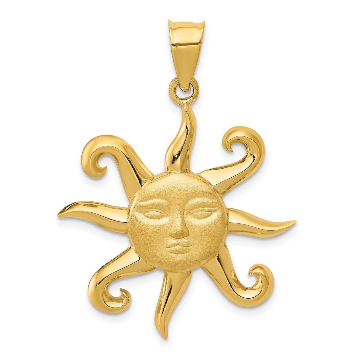 14k Yellow Gold Sun Face Pendant, Celestial Solar Rays, Boho Astrology Jewelry