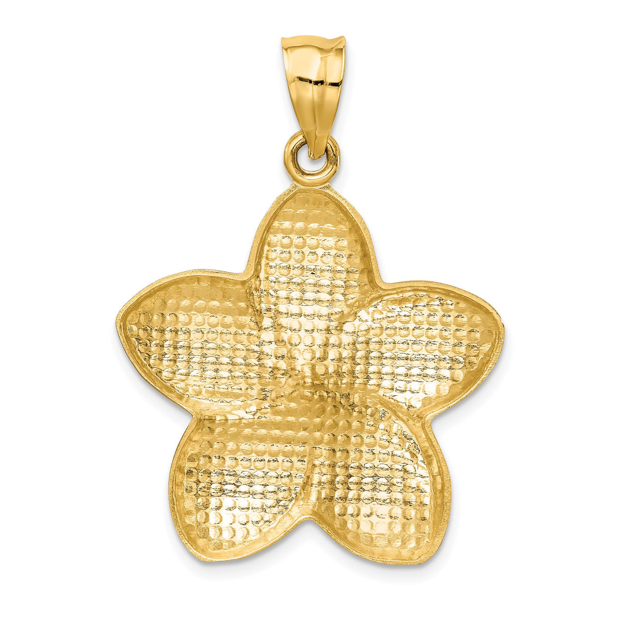 14k Yellow Gold Plumeria Flower Pendant with Matte and Polished Petals, Tropical Floral Charm