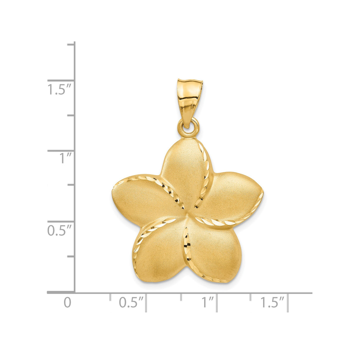 14k Yellow Gold Plumeria Flower Pendant with Matte and Polished Petals, Tropical Floral Charm