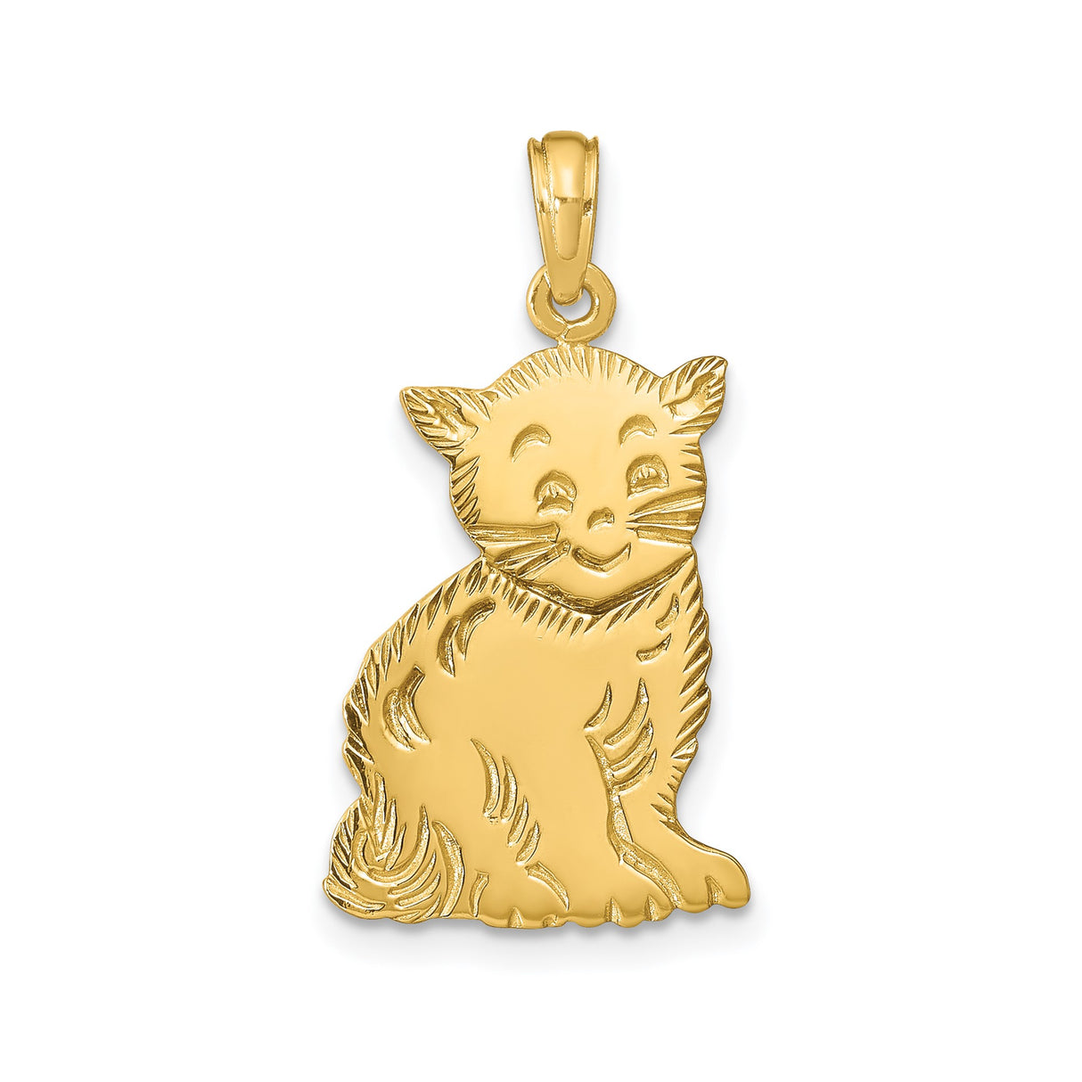 14k Yellow Gold Cat Charm Pendant with Smiling Kitten Face, Dainty Feline Jewelry