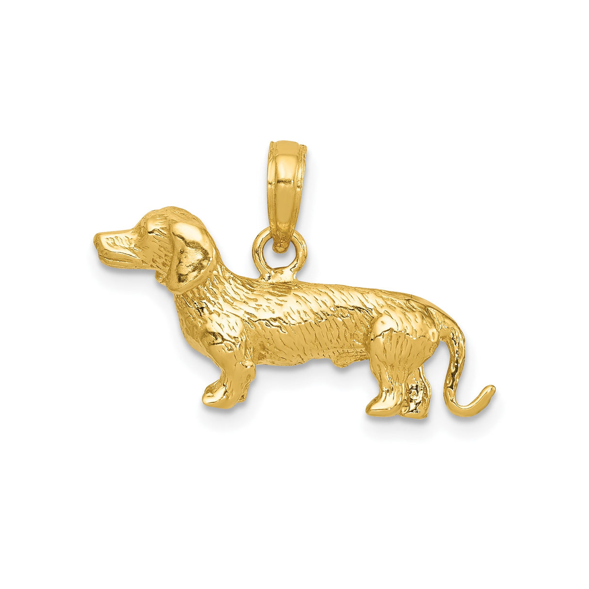 14k Yellow Gold Dachshund Dog Pendant, Textured Canine Silhouette Charm for Women or Unisex