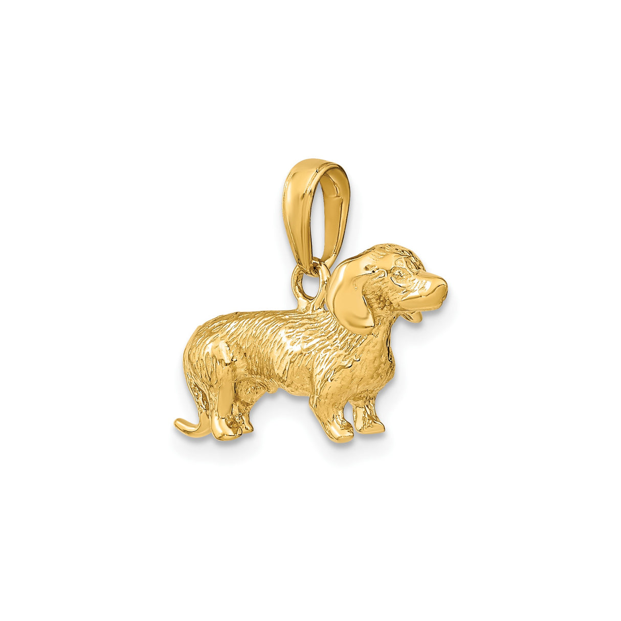 14k Yellow Gold Dachshund Dog Pendant, Textured Canine Silhouette Charm for Women or Unisex