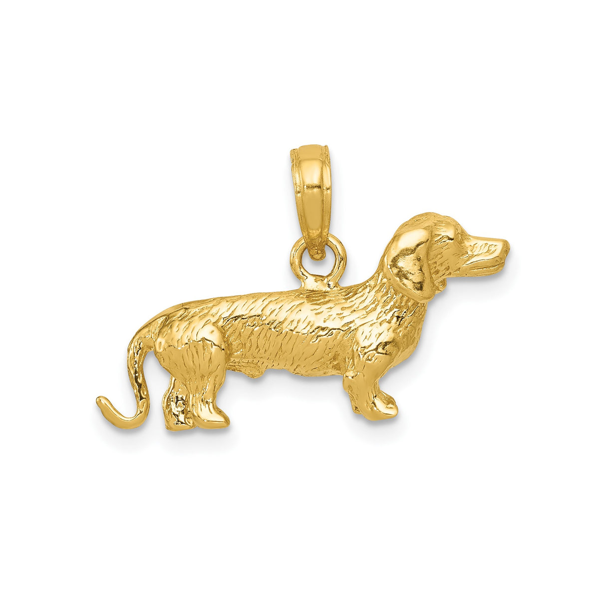 14k Yellow Gold Dachshund Dog Pendant, Textured Canine Silhouette Charm for Women or Unisex