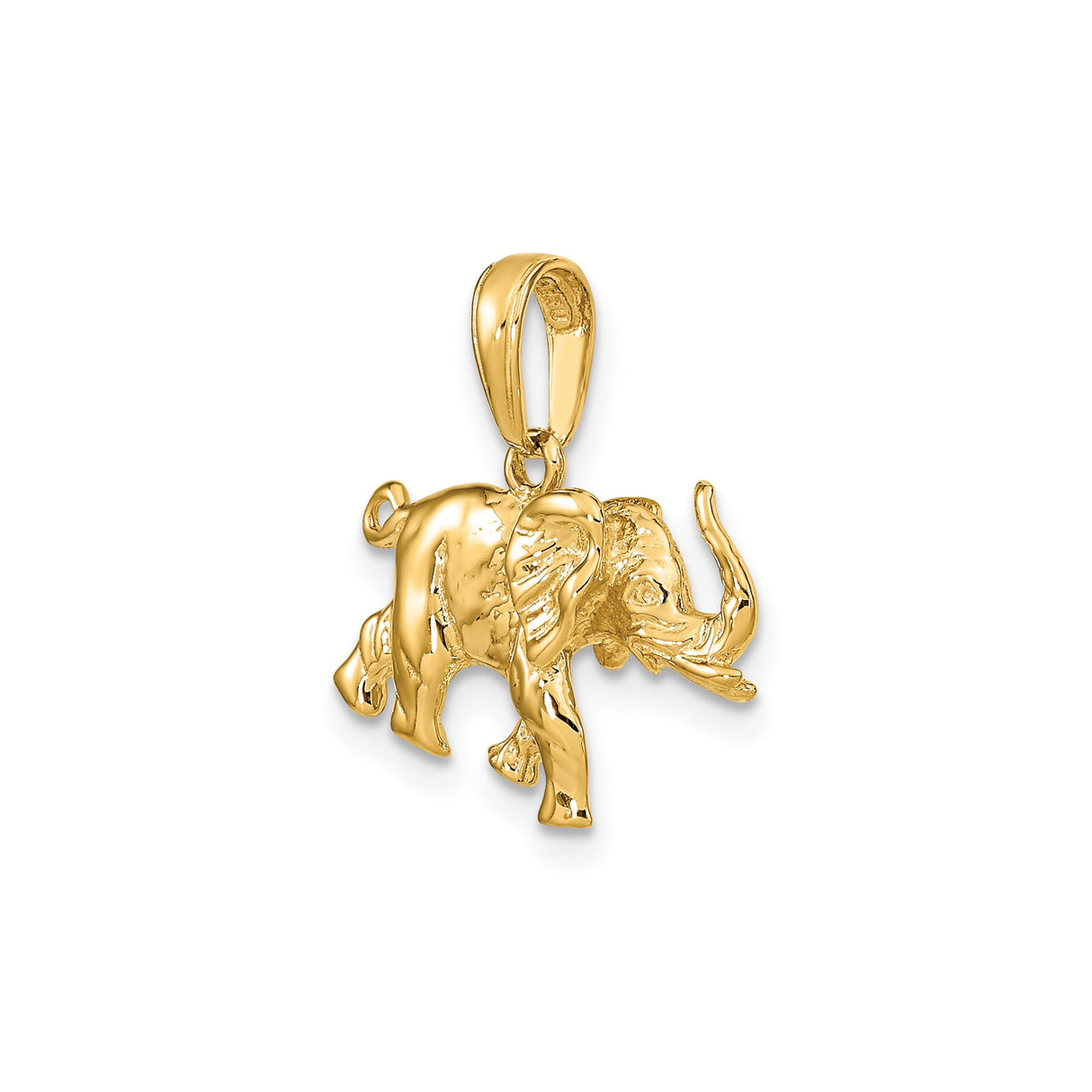 14k Yellow Gold Elephant Pendant with Detailed Design, Symbol of Strength and Wisdom