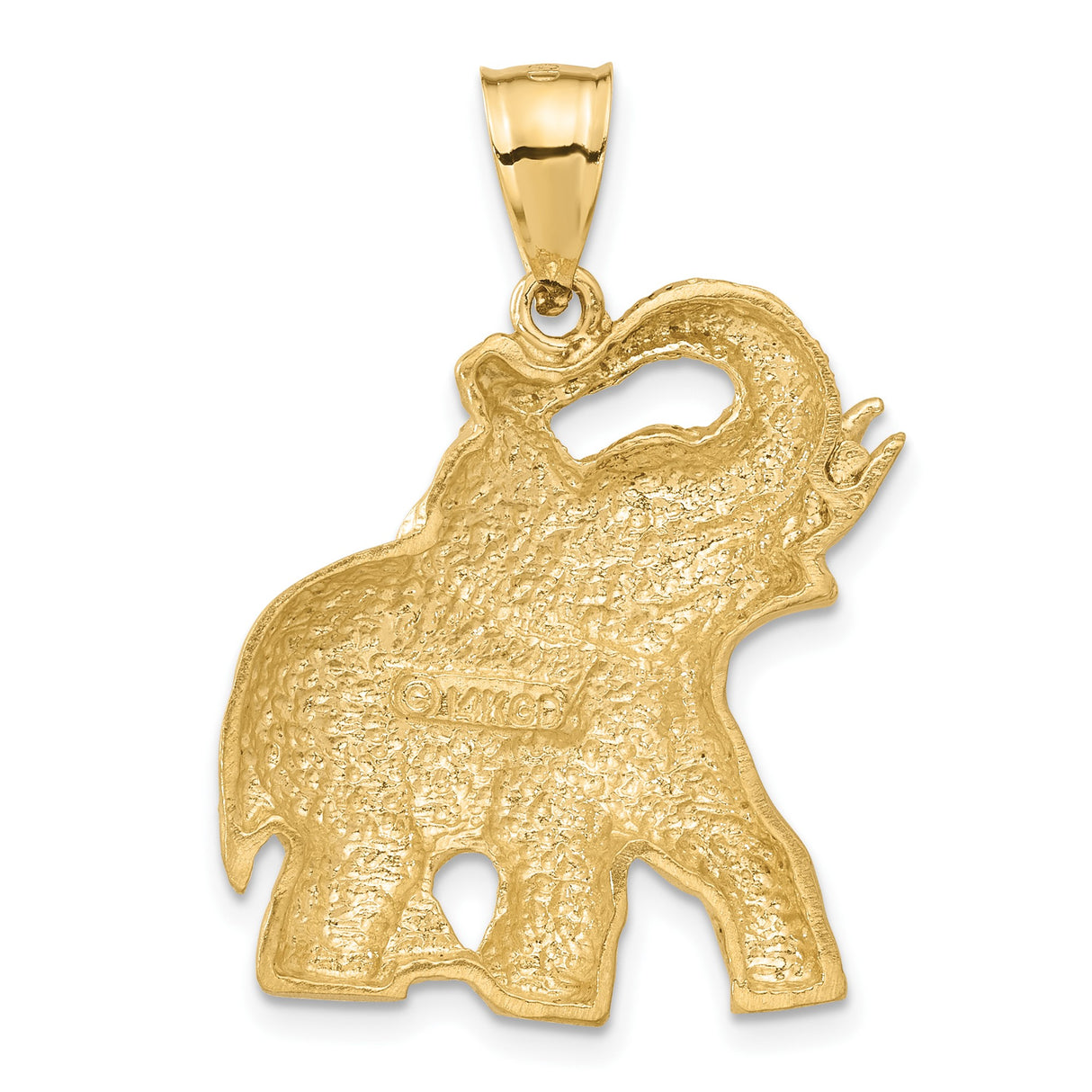 14k Yellow Gold Elephant Pendant with Raised Trunk, Symbol of Strength and Wisdom