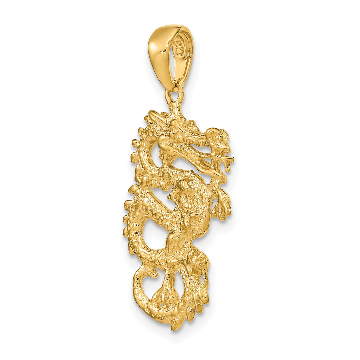 14k Yellow Gold Dragon Pendant, Intricate Openwork Chinese Style Mythical Charm