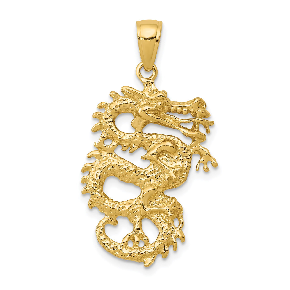 14k Yellow Gold Dragon Pendant, Intricate Openwork Chinese Style Mythical Charm