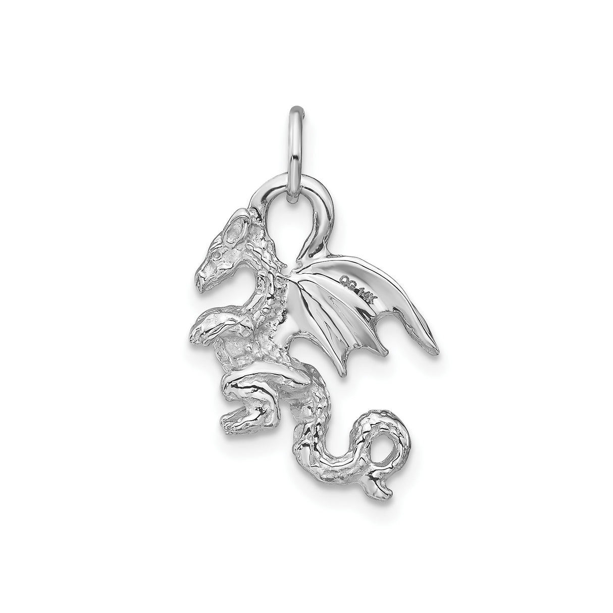 14k White Gold Winged Dragon Pendant, Fantasy Gothic Style Mythical Creature Jewelry