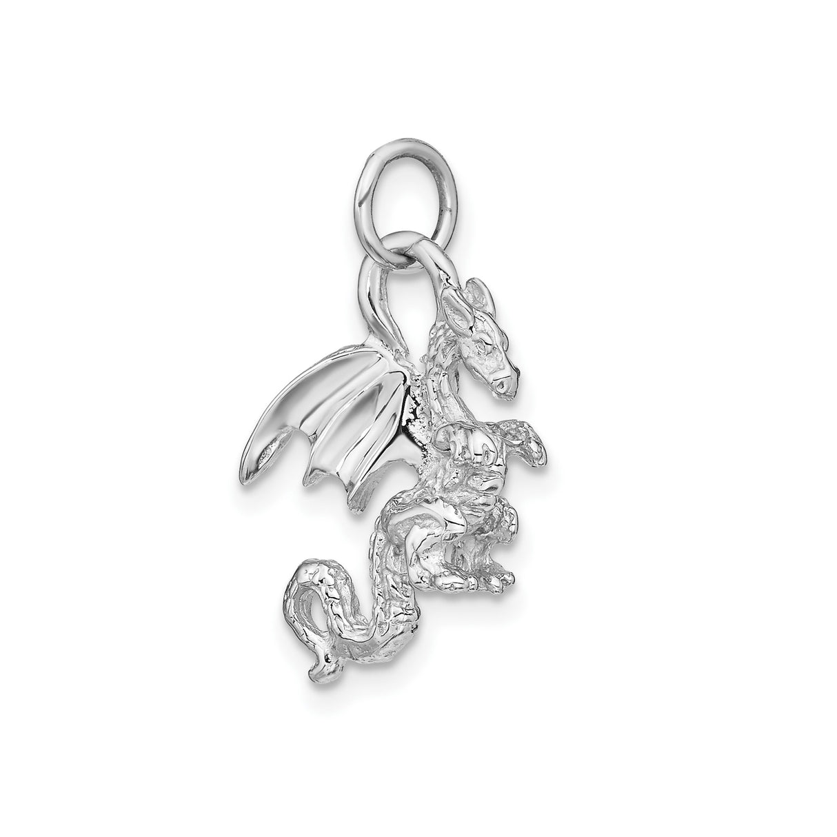 14k White Gold Winged Dragon Pendant, Fantasy Gothic Style Mythical Creature Jewelry