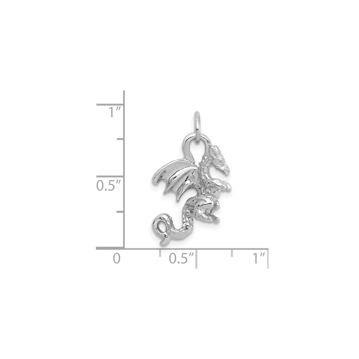 14k White Gold Winged Dragon Pendant, Fantasy Gothic Style Mythical Creature Jewelry