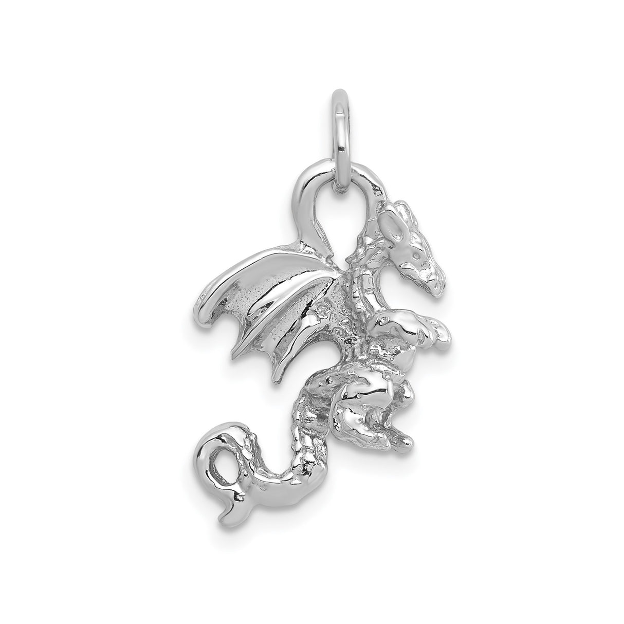 14k White Gold Winged Dragon Pendant, Fantasy Gothic Style Mythical Creature Jewelry