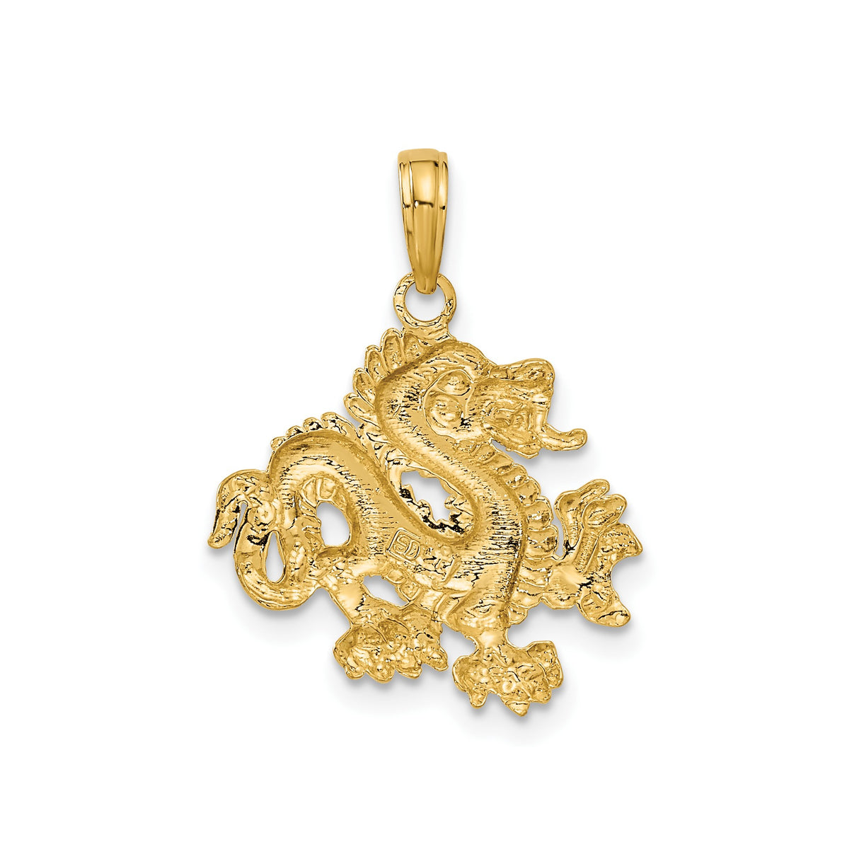 14k Yellow Gold Dragon Pendant, Chinese Mythology Symbol for Spiritual Strength and Power