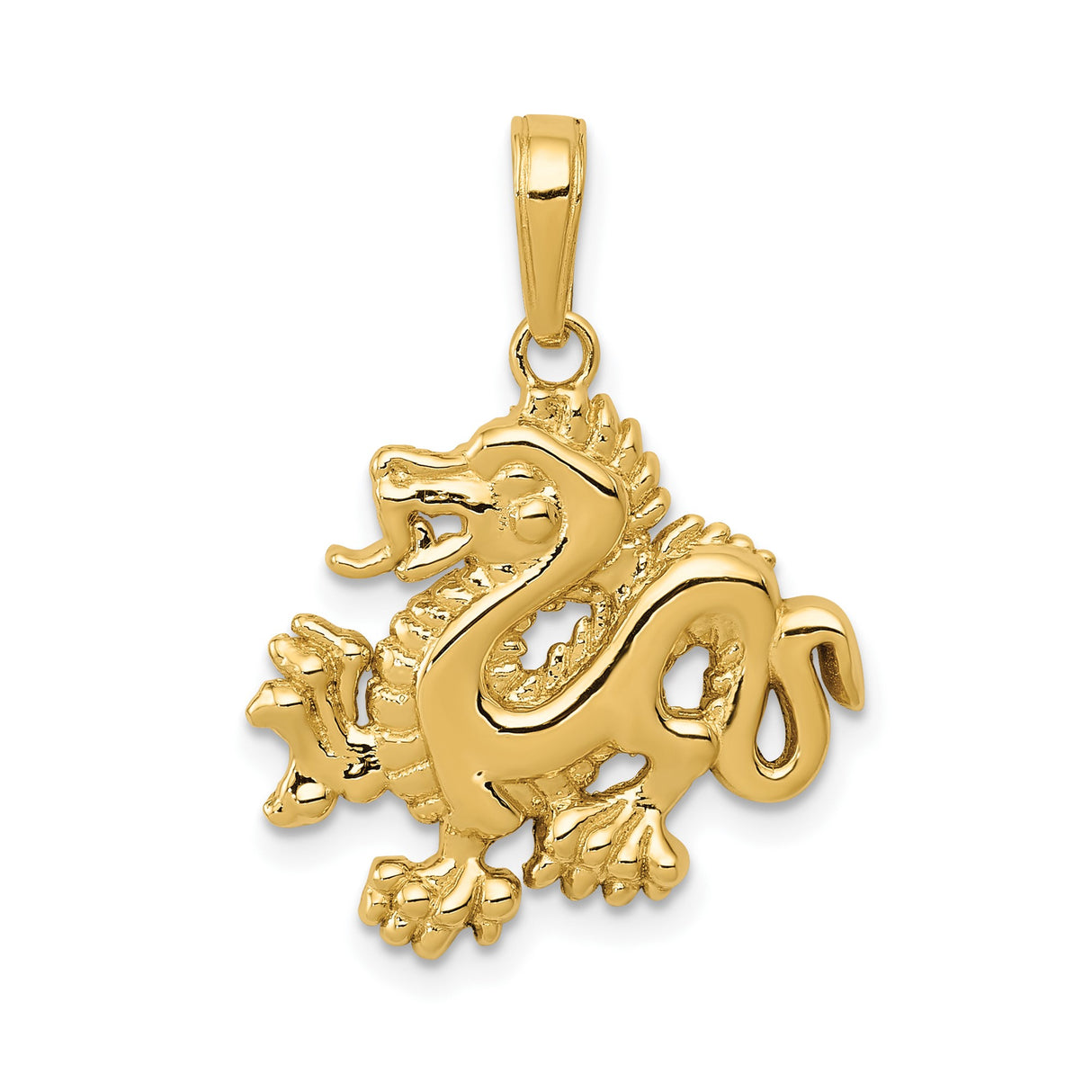 14k Yellow Gold Dragon Pendant, Chinese Mythology Symbol for Spiritual Strength and Power