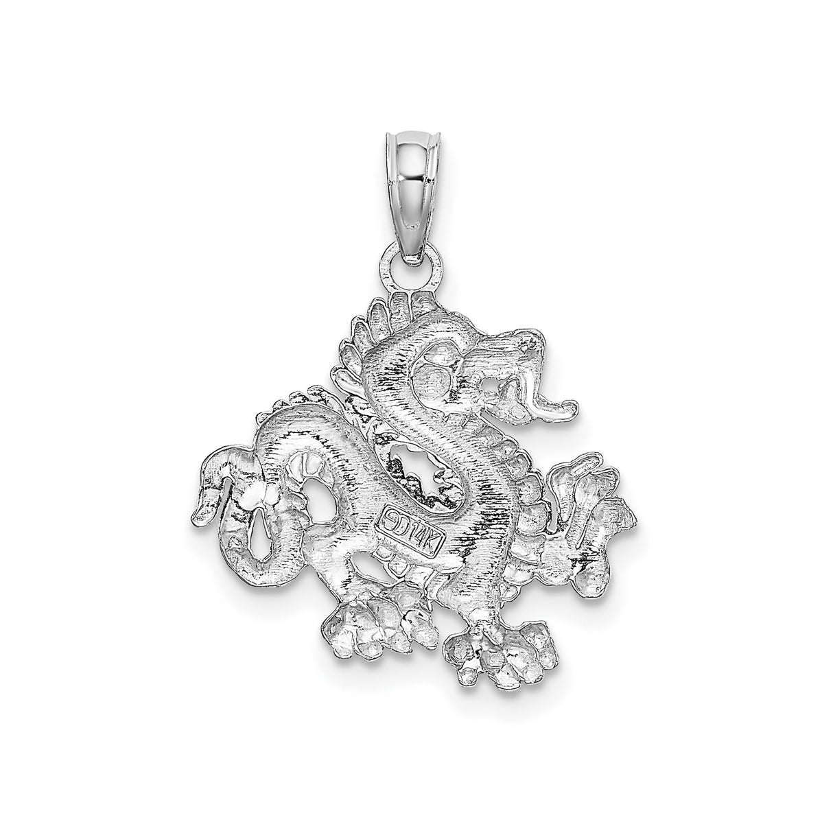 14k White Gold Dragon Pendant, Chinese Style Mythology Symbol for Men