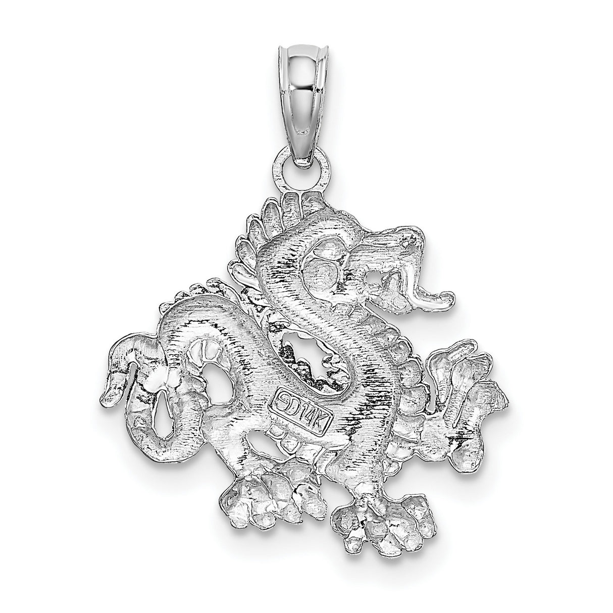 14k White Gold Dragon Pendant, Intricate Mythical Creature Design for Men and Unisex Wear