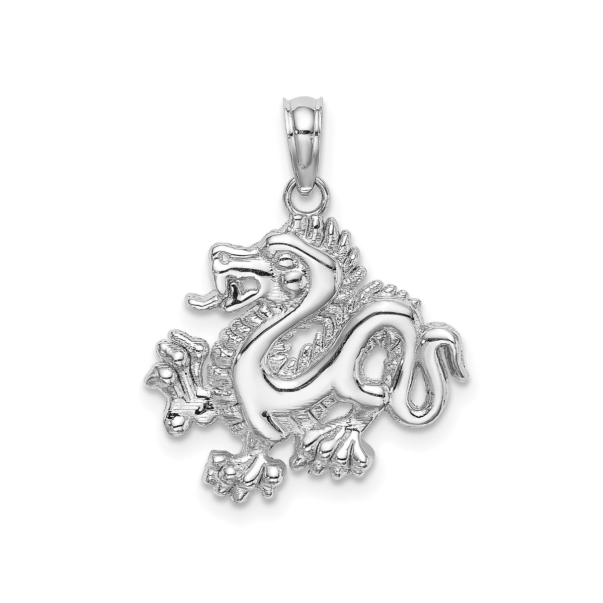 14k White Gold Dragon Pendant, Chinese Style Mythology Symbol for Men