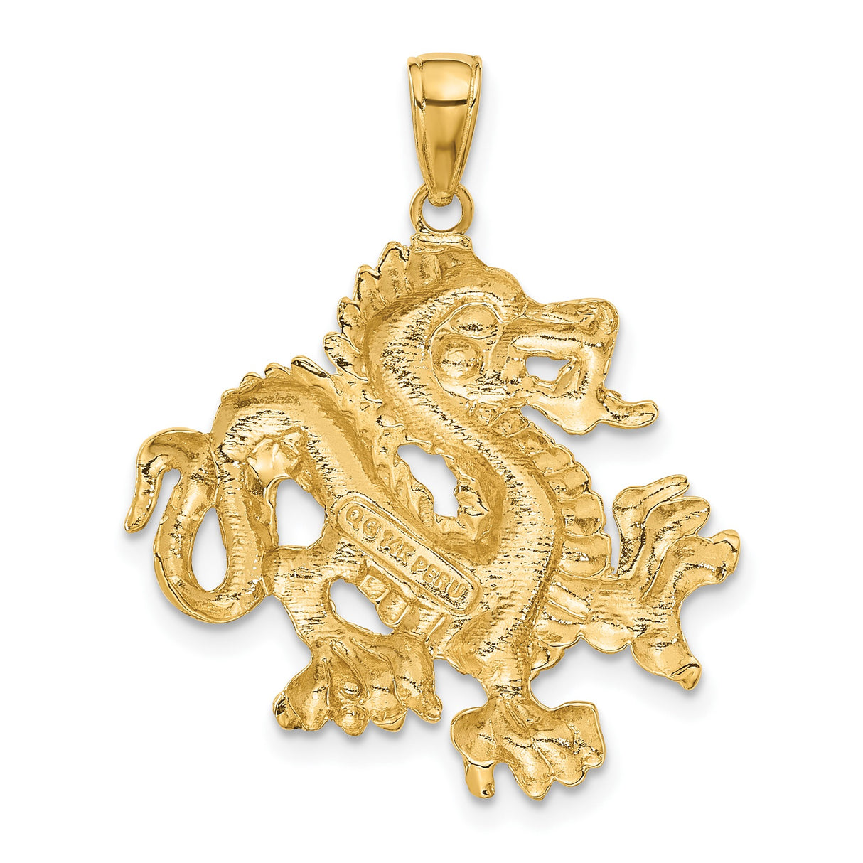 14k Yellow Gold Dragon Pendant, Solid Chinese Mythical Creature Talisman for Men or Unisex Wear