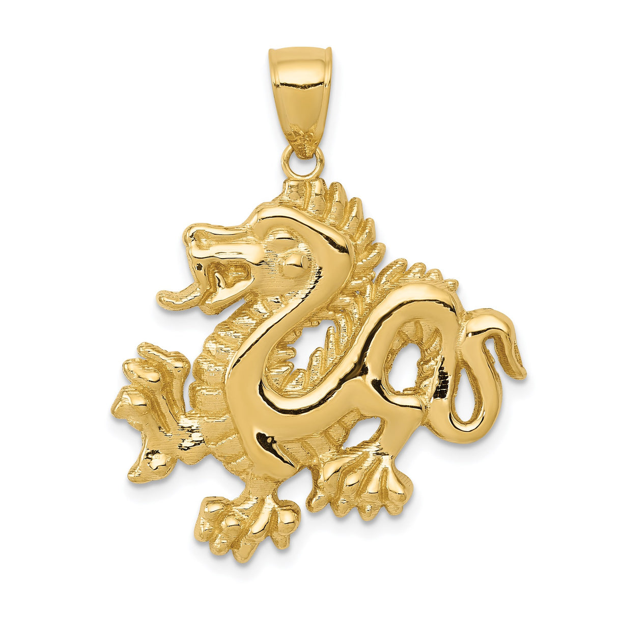 14k Yellow Gold Dragon Pendant, Solid Chinese Mythical Creature Talisman for Men or Unisex Wear