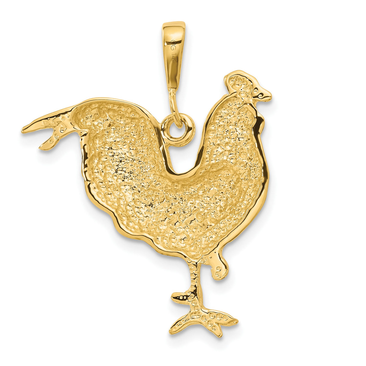 14k Yellow Gold Rooster Pendant, Zodiac Animal Symbol of Confidence and Courage, Unisex Charm Jewelry