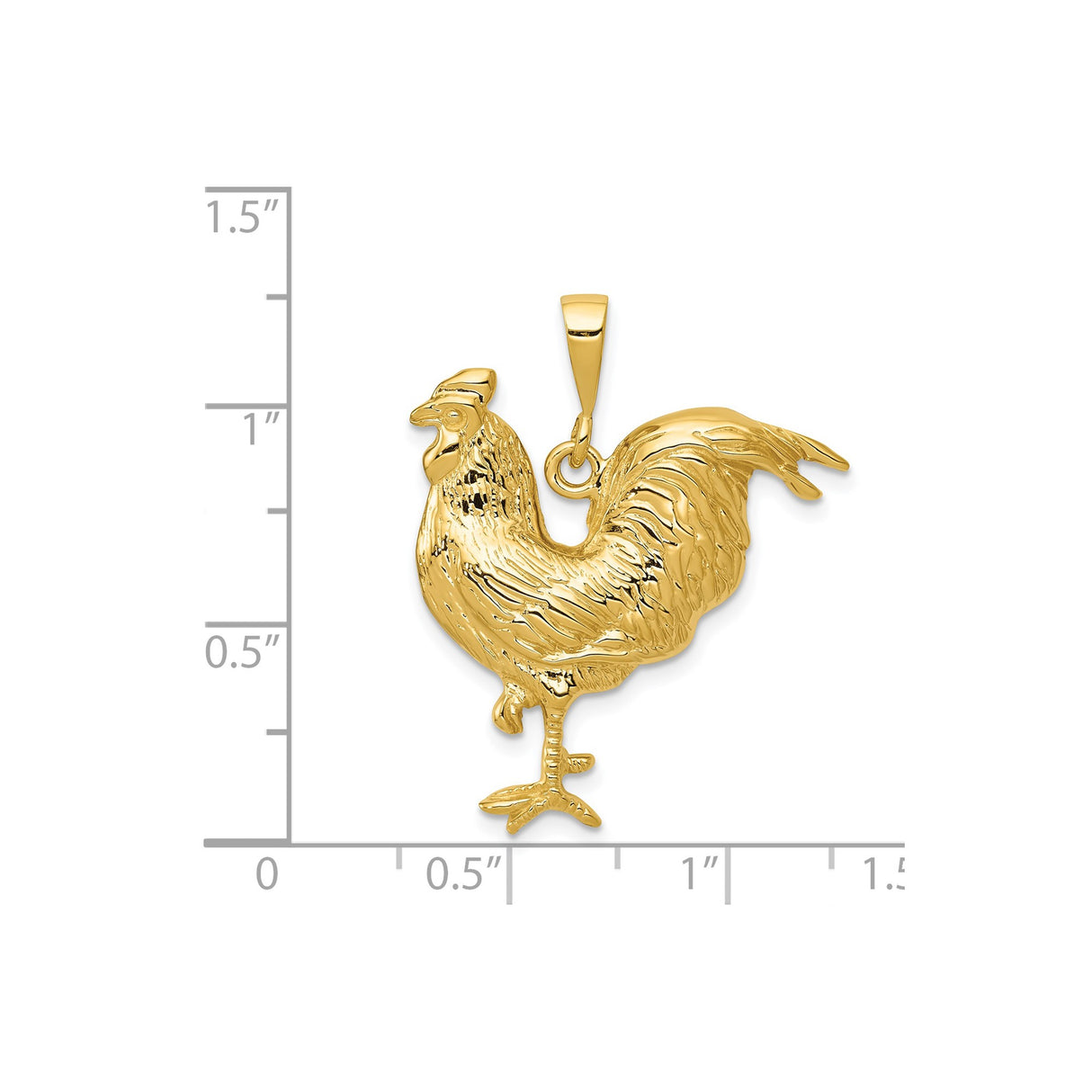 14k Yellow Gold Rooster Pendant, Zodiac Animal Symbol of Confidence and Courage, Unisex Charm Jewelry