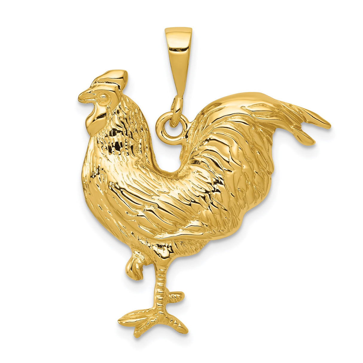 14k Yellow Gold Rooster Pendant, Zodiac Animal Symbol of Confidence and Courage, Unisex Charm Jewelry