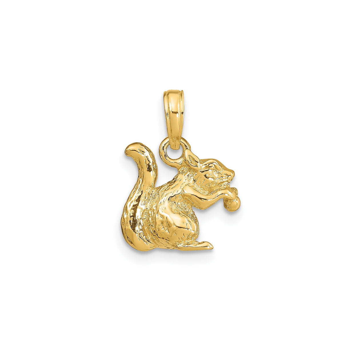 14k Yellow Gold Squirrel Pendant Charm with Nut, Detailed 3D Animal Design
