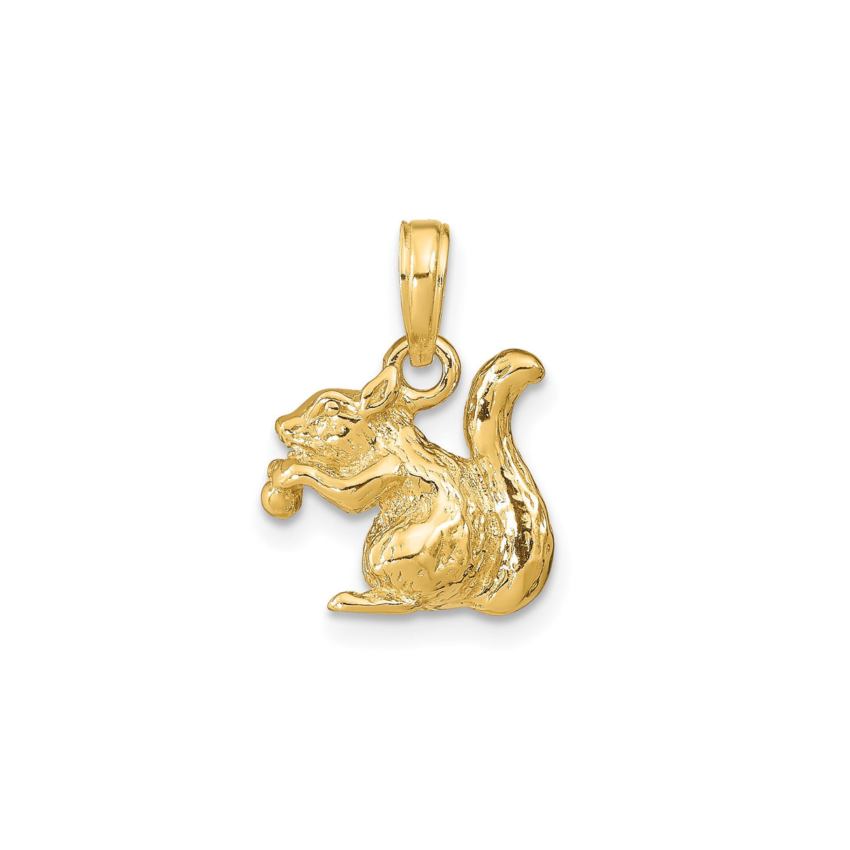 14k Yellow Gold Squirrel Pendant Charm with Nut, Detailed 3D Animal Design