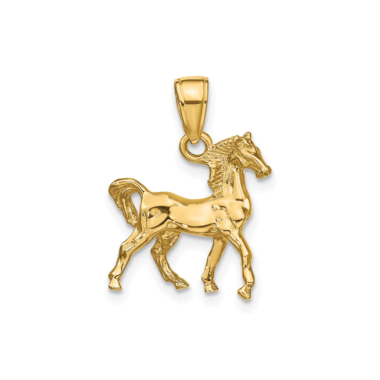14k Yellow Gold Horse Pendant, Standing Horse Charm with Western Equestrian Theme for Women or Unisex