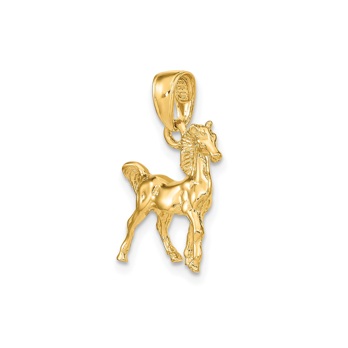 14k Yellow Gold Horse Pendant, Standing Horse Charm with Western Equestrian Theme for Women or Unisex