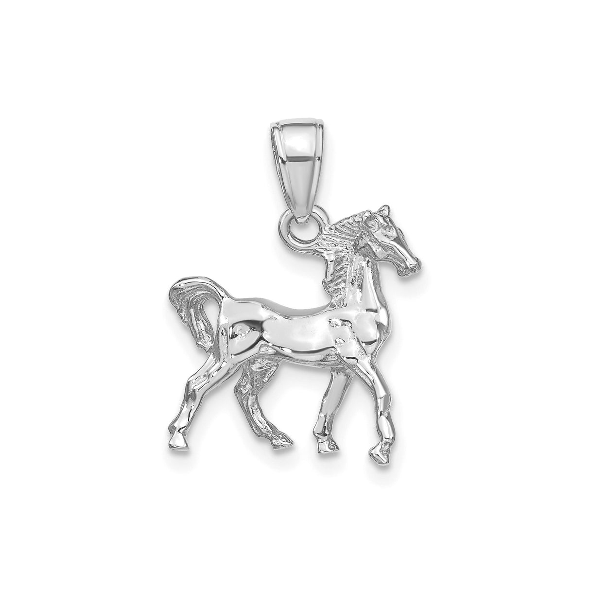 14k White Gold Horse Pendant, Detailed 3D Standing Horse Design, Equestrian Animal Lover Jewelry