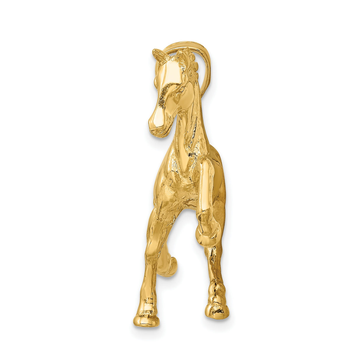 14k Yellow Gold Prancing Horse Pendant, Realistic Equestrian Charm for Women or Unisex Wear
