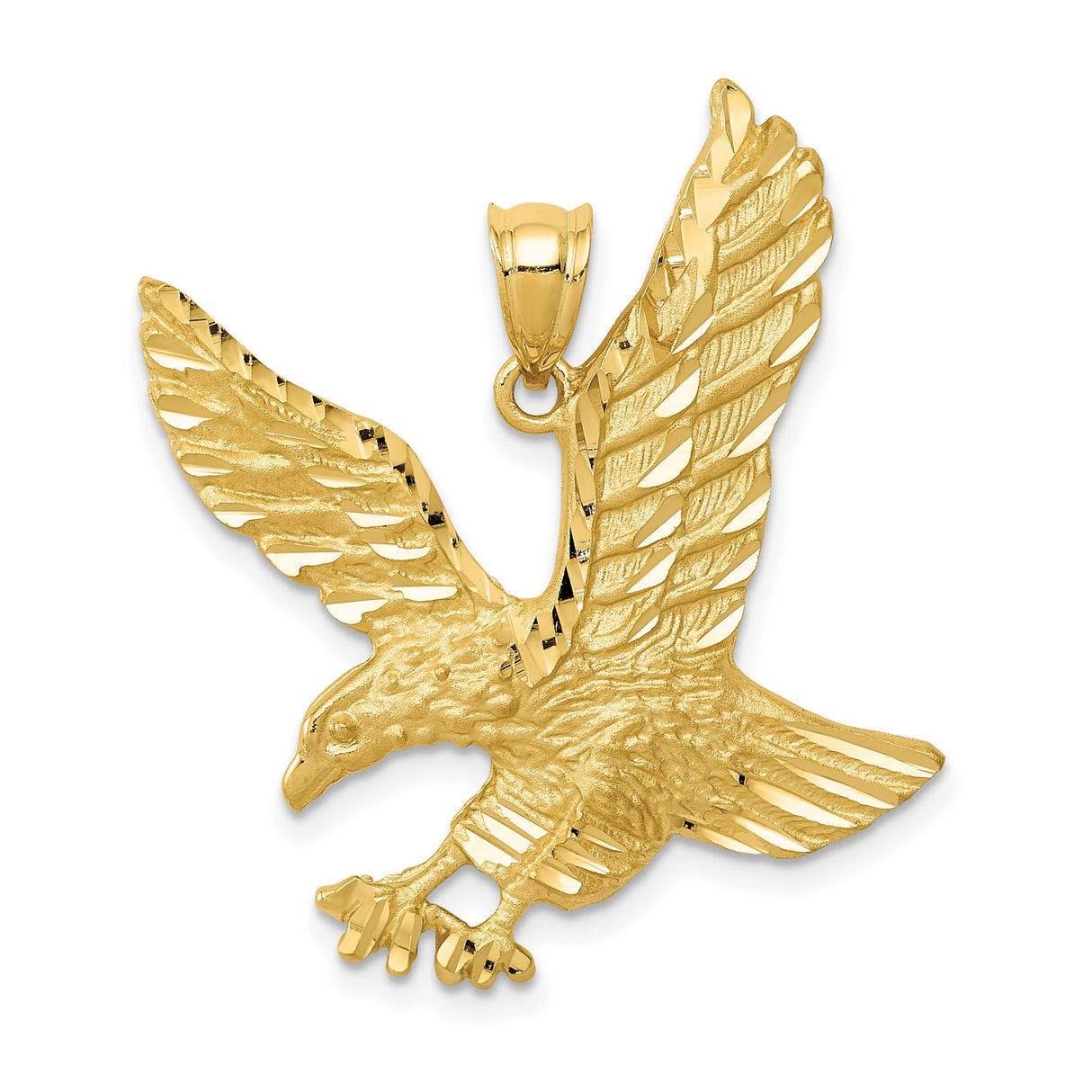 14k Yellow Gold Eagle Pendant with Outstretched Wings, High Polish Finish, Patriotic Theme, Mens Jewelry