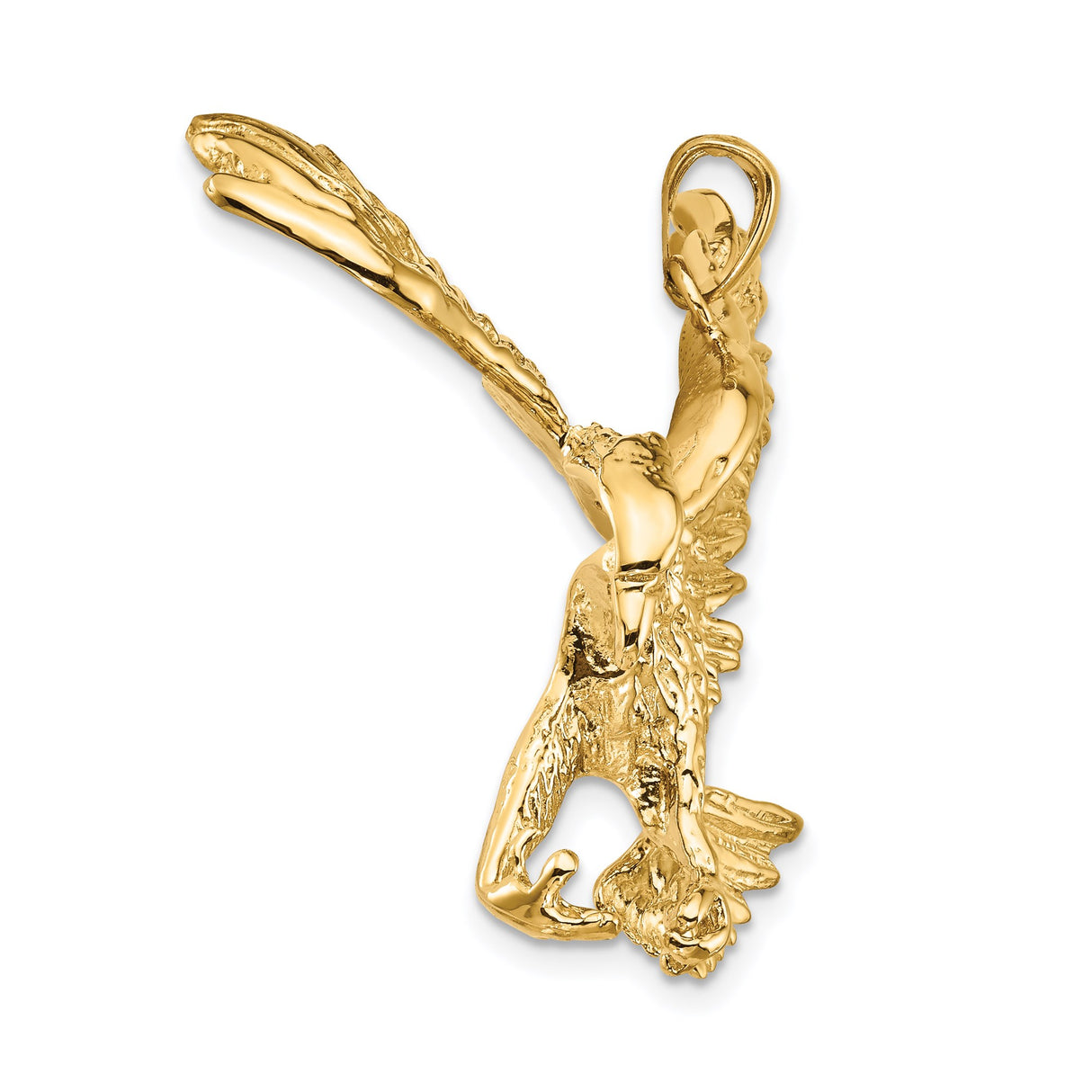 14k Yellow Gold Eagle Pendant with Detailed Outstretched Wings, Patriotic Symbol for Men or Unisex