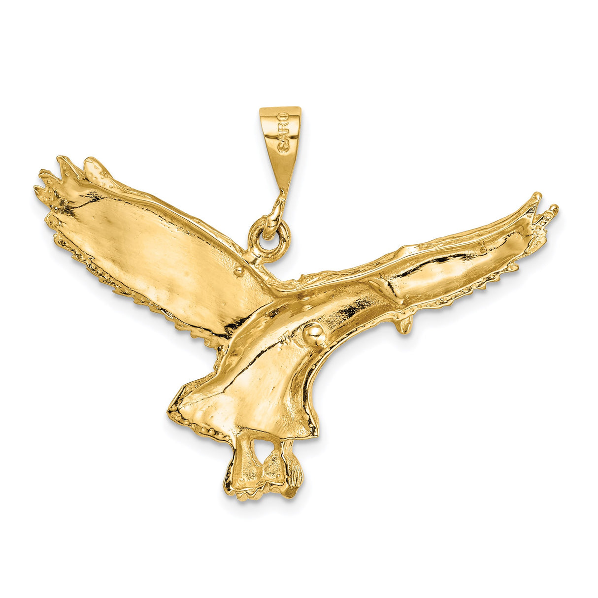 14k Yellow Gold Eagle Pendant, Majestic Outstretched Wings Symbolizing Freedom and Strength