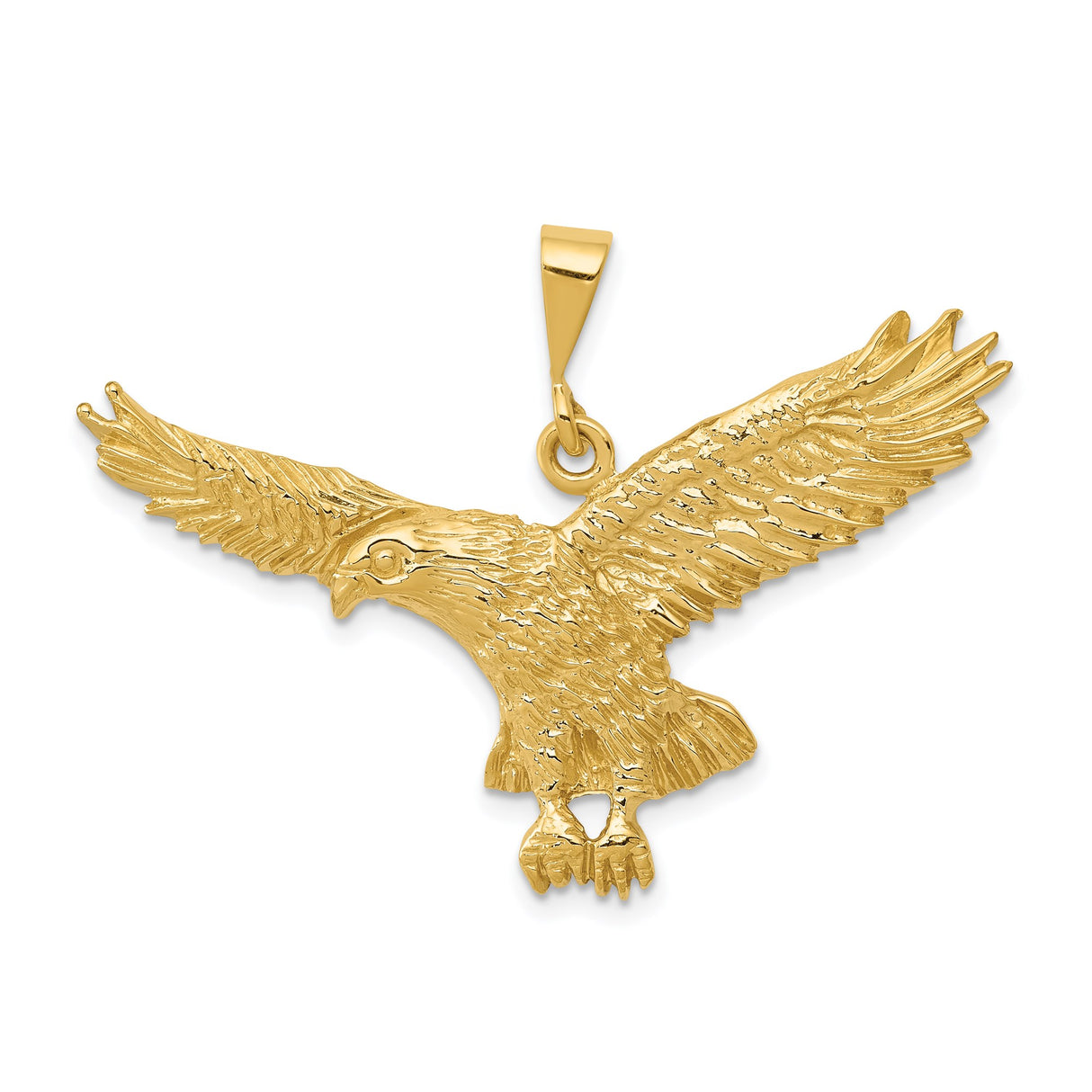 14k Yellow Gold Eagle Pendant, Majestic Outstretched Wings Symbolizing Freedom and Strength