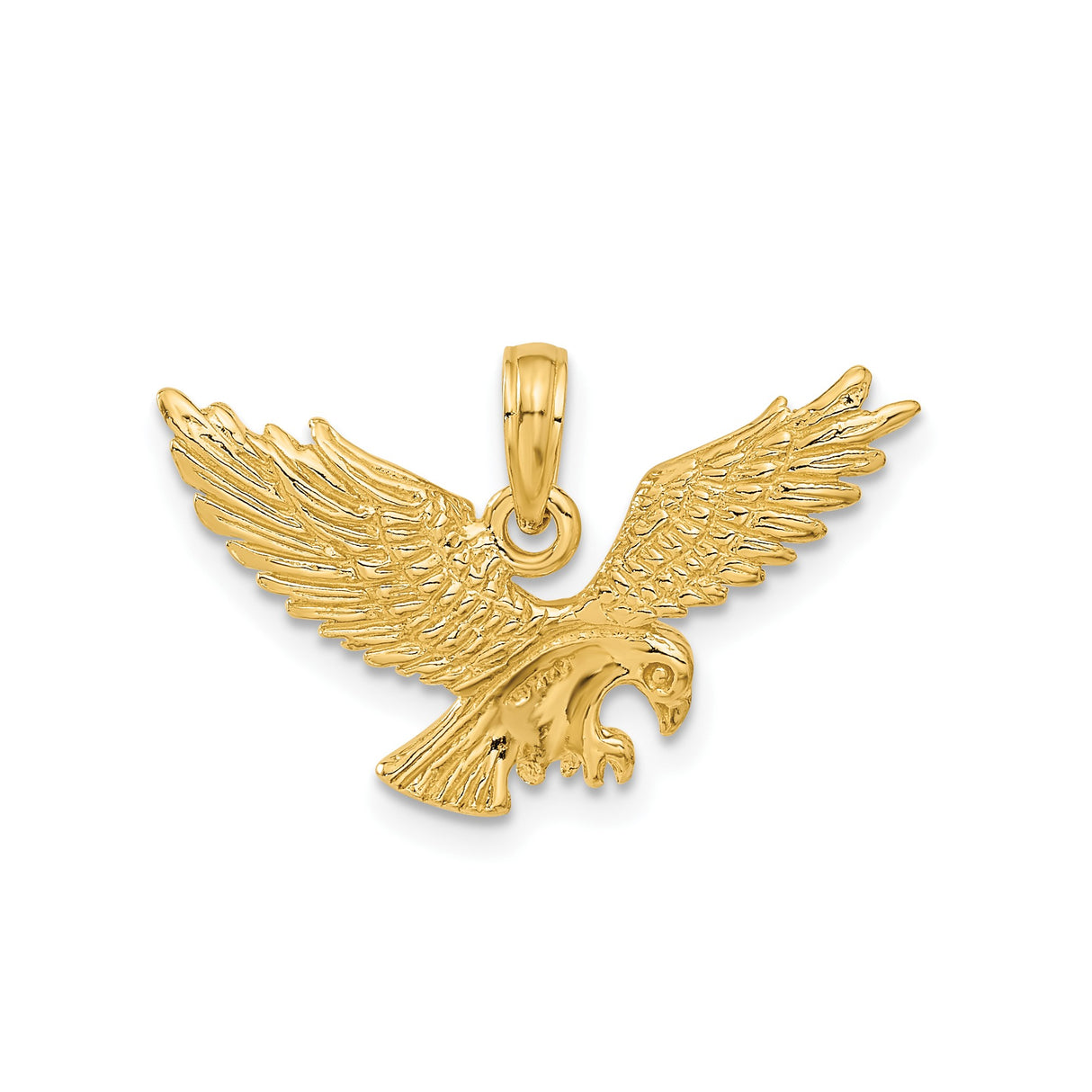 14k Yellow Gold Eagle Pendant with Outstretched Wings, Patriotic and Military Charm