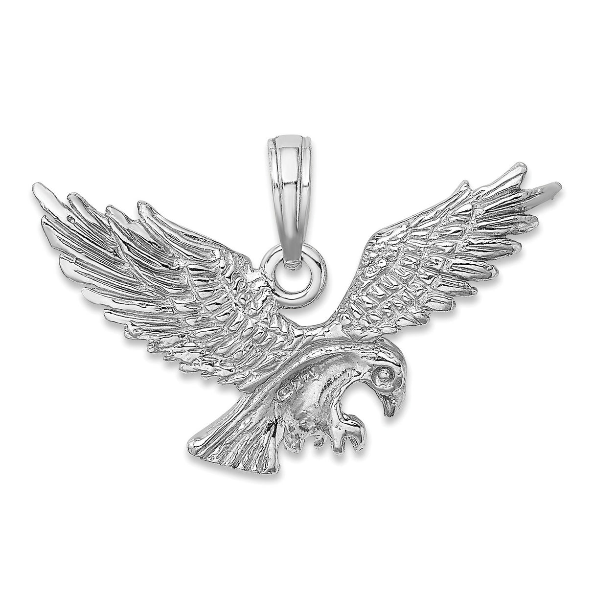 14k White Gold Eagle Pendant with Outstretched Wings and Talons, Patriotic Wildlife Jewelry for Men